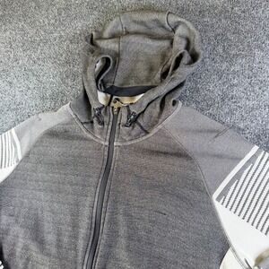 Nike Pro Hoodie Mens Large Cream Gray Striped Stretch Raglan Sleeve Full Zip